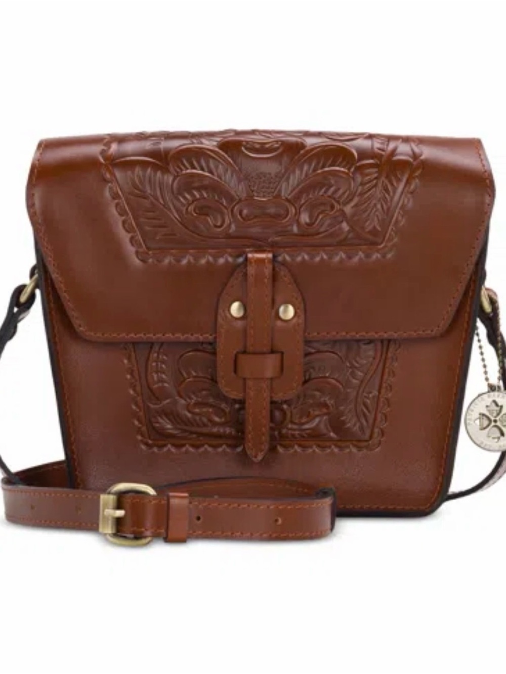 Patricia Nash Brown Embossed Leather Flap Top Crossbody Bag - EUC